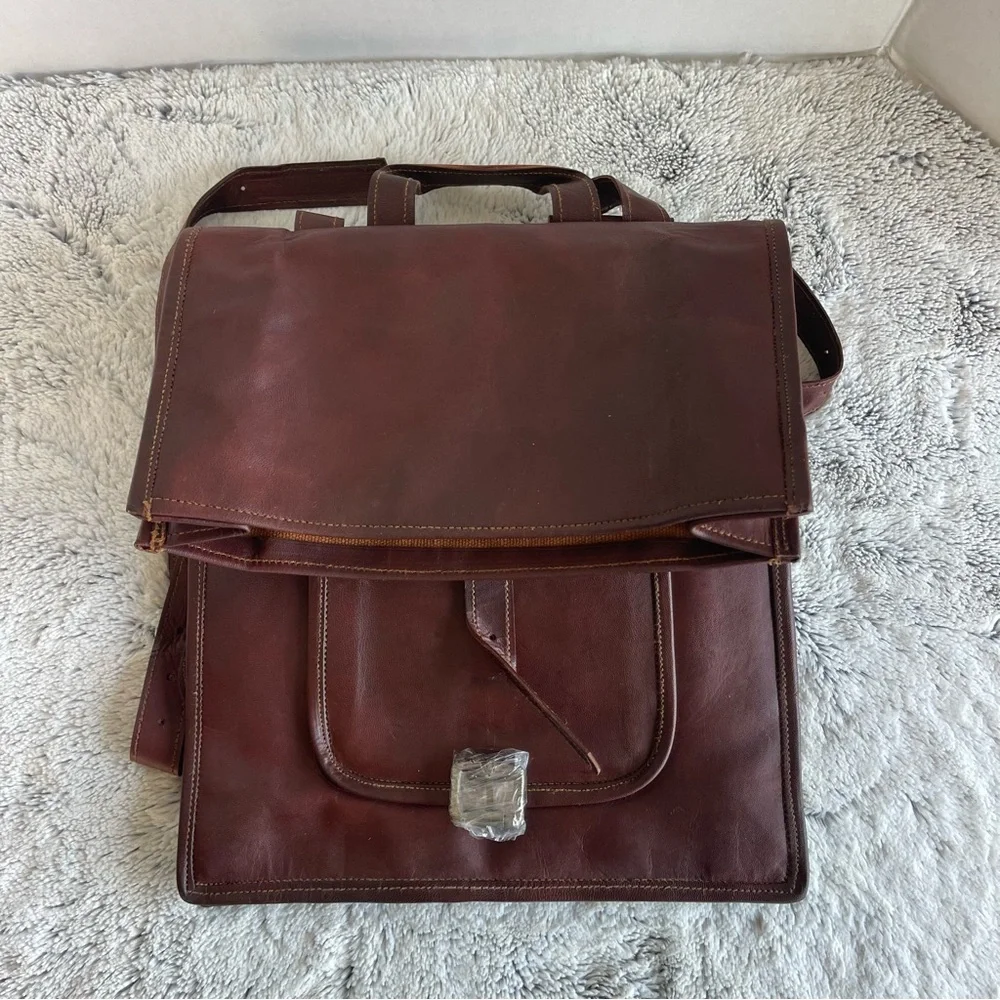 Roll Top Backpack Rucksack Rolling Bag Travel Bikers Genuine Leather Bag